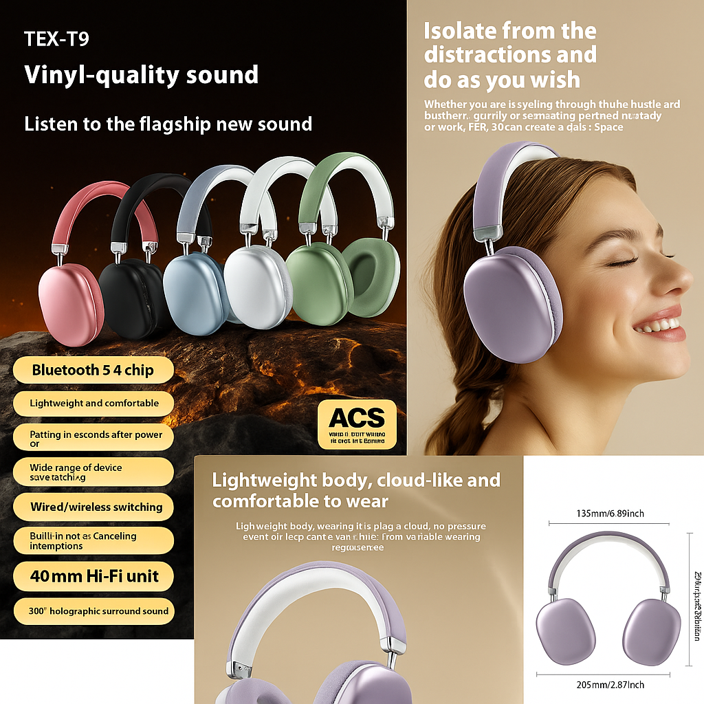 TEX-T9 Wireless Headphones – Vinyl-Quality Sound, Cloud-Soft Comfort